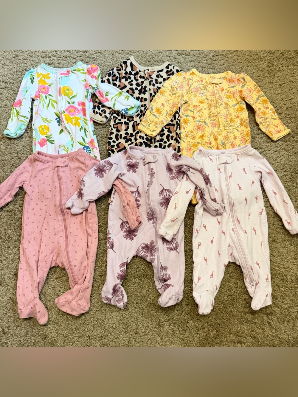 Carters baby girl sleepers bundle newborn - two way double zipper footie pajamas